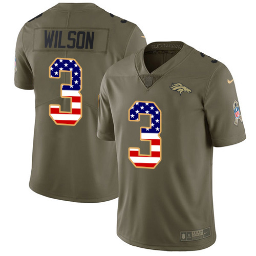 Nike Broncos #3 Russell Wilson Olive/USA Flag Men's Stitched NFL Limited 2017 Salute To Service Jersey