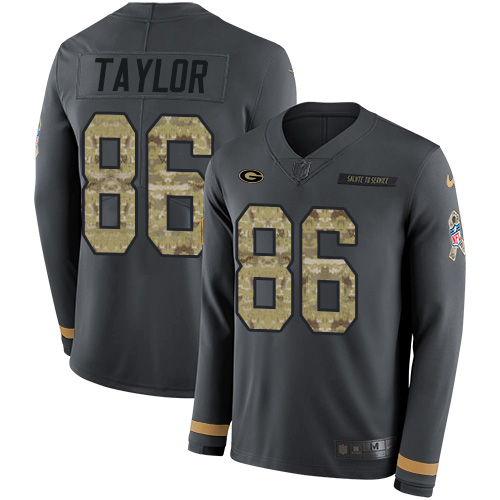 Nike Packers #86 Malik Taylor Anthracite Salute to Service Youth Stitched NFL Limited Therma Long Sleeve Jersey