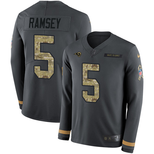 Los Angeles Rams #5 Jalen Ramsey Anthracite Salute to Service Youth Stitched NFL Limited Therma Long Sleeve Jersey