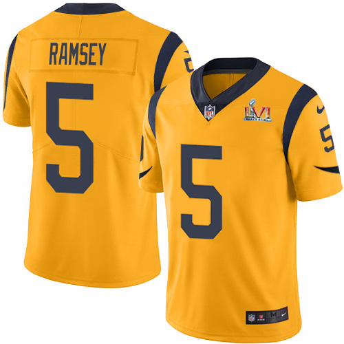 Nike Rams #5 Jalen Ramsey Gold Super Bowl LVI Patch Youth Stitched NFL Limited Rush Jersey