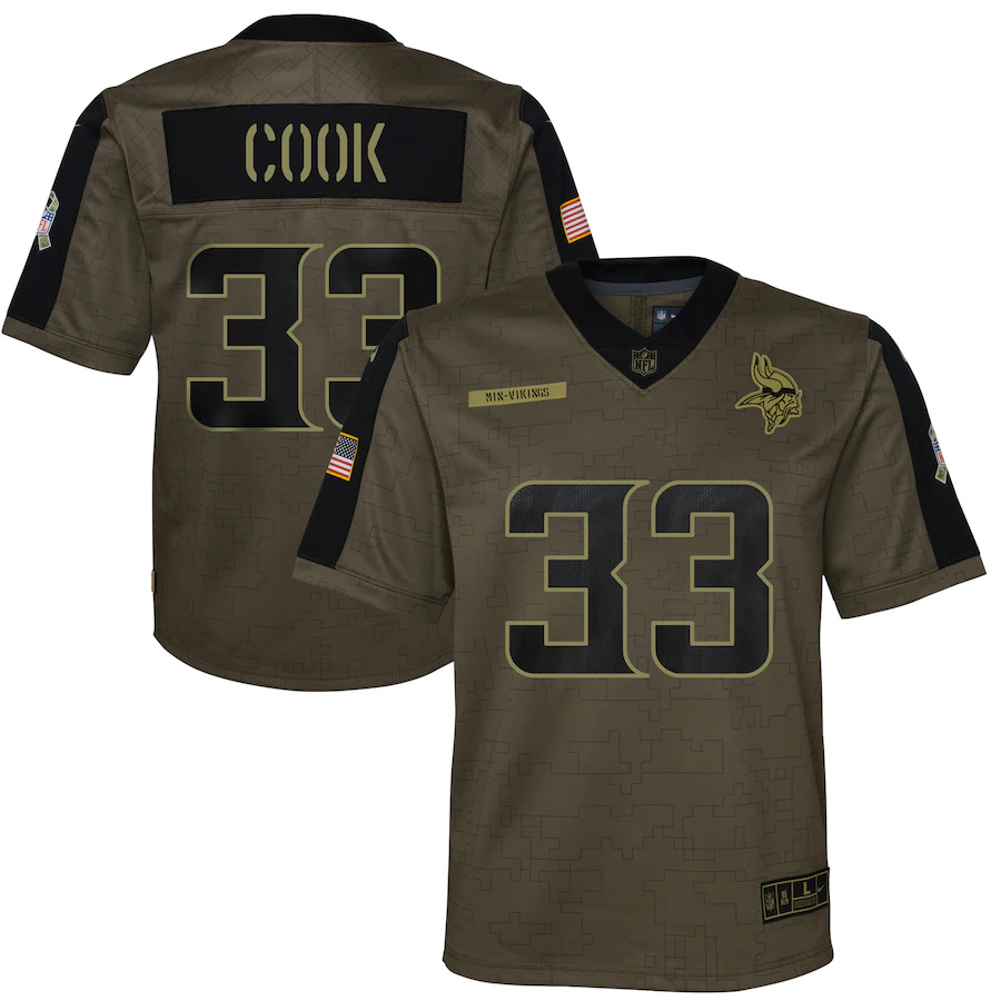 Minnesota Vikings #33 Dalvin Cook Olive Nike Youth 2021 Salute To Service Game Jersey