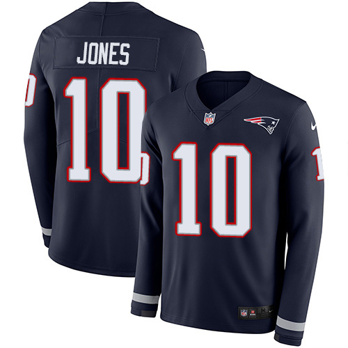 Nike Patriots #10 Mac Jones Navy Blue Team Color Youth Stitched NFL Limited Therma Long Sleeve Jersey