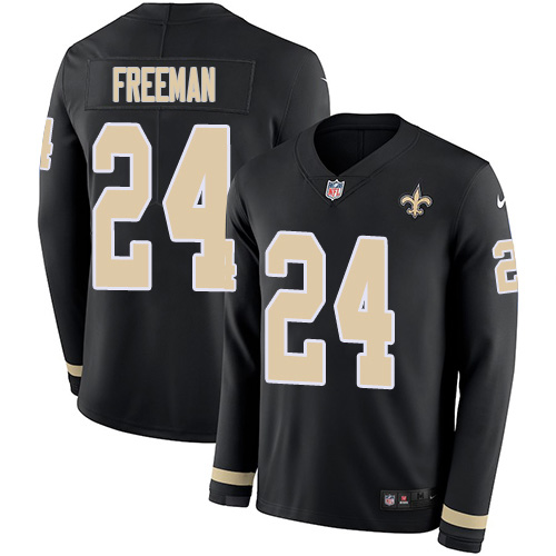 Nike Saints #24 Devonta Freeman Black Team Color Youth Stitched NFL Limited Therma Long Sleeve Jersey