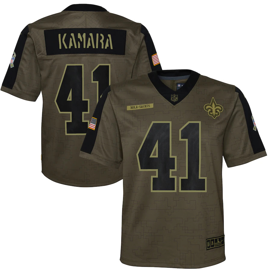 New Orleans Saints #41 Alvin Kamara Olive Nike Youth 2021 Salute To Service Game Jersey