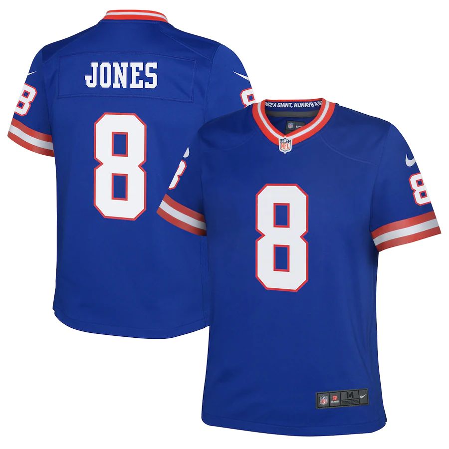 New York Giants #8 Daniel Jones Royal Youth Nike Classic Player Game Jersey