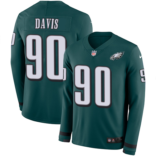 Nike Eagles #90 Jordan Davis Green Team Color Youth Stitched NFL Limited Therma Long Sleeve Jersey