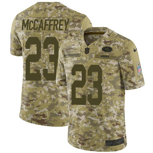 Nike 49ers #23 Christian McCaffrey Camo Youth Stitched NFL Limited 2018 Salute To Service Jersey