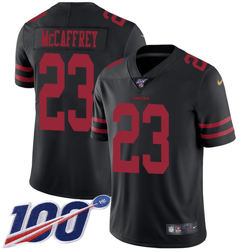 Nike 49ers #23 Christian McCaffrey Black Alternate Youth Stitched NFL 100th Season Vapor Limited Jersey