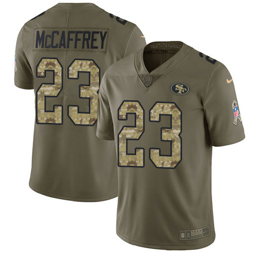 Nike 49ers #23 Christian McCaffrey Olive/Camo Youth Stitched NFL Limited 2017 Salute To Service Jersey