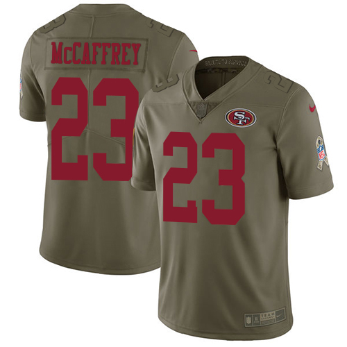 Nike 49ers #23 Christian McCaffrey Olive Youth Stitched NFL Limited 2017 Salute to Service Jersey