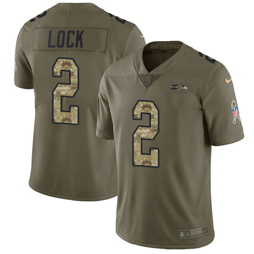 Nike Seahawks #2 Drew Lock Olive/Camo Youth Stitched NFL Limited 2017 Salute To Service Jersey