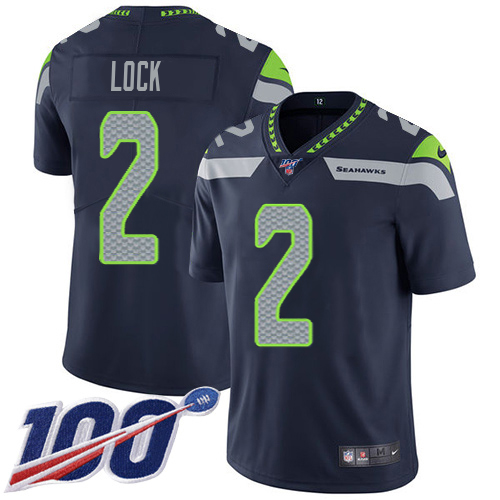 Nike Seahawks #2 Drew Lock Steel Blue Team Color Youth Stitched NFL 100th Season Vapor Untouchable Limited Jersey