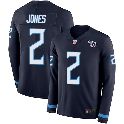 Nike Titans #2 Julio Jones Navy Blue Team Color Youth Stitched NFL Limited Therma Long Sleeve Jersey