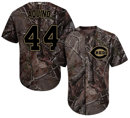 Reds #44 Aristides Aquino Camo Realtree Collection Cool Base Stitched Youth MLB Jersey