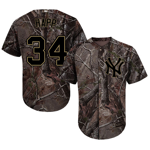 Yankees #34 J.A. Happ Camo Realtree Collection Cool Base Stitched Youth MLB Jersey