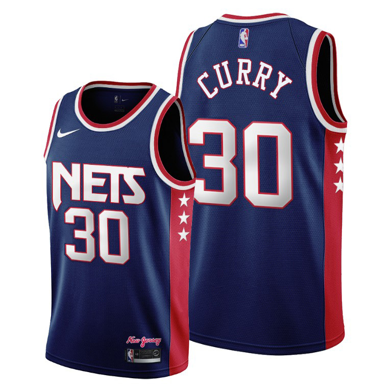 Brooklyn Nets #30 Seth Curry Youth 2021-22 City Edition Throwback 90s Wordmark Navy NBA Jersey