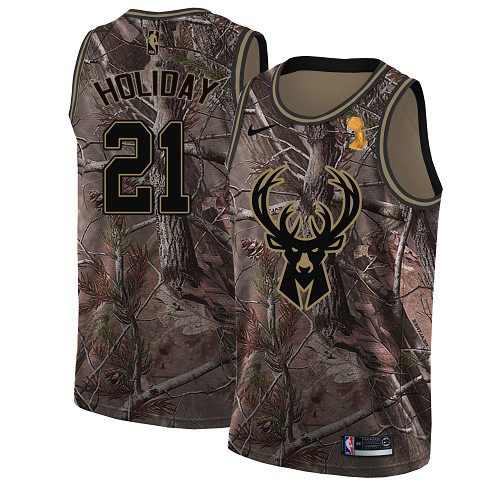 Nike Bucks #21 Jrue Holiday Youth 2021 NBA Finals Champions Swingman Realtree Collection Jersey Camo