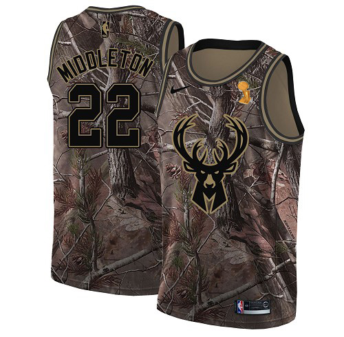 Nike Bucks #22 Khris Middleton Youth 2021 NBA Finals Champions Swingman Realtree Collection Jersey Camo