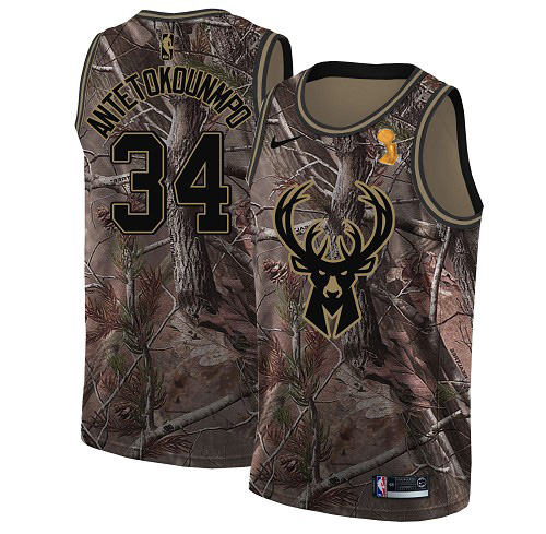 Nike Bucks #34 Giannis Antetokounmpo Youth 2021 NBA Finals Champions Swingman Realtree Collection Jersey Camo