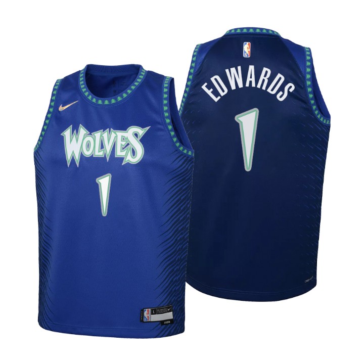 Minnesota Timberwolves #1 Anthony Edwards Youth Nike Blue 2021/22 Swingman Jersey - City Edition