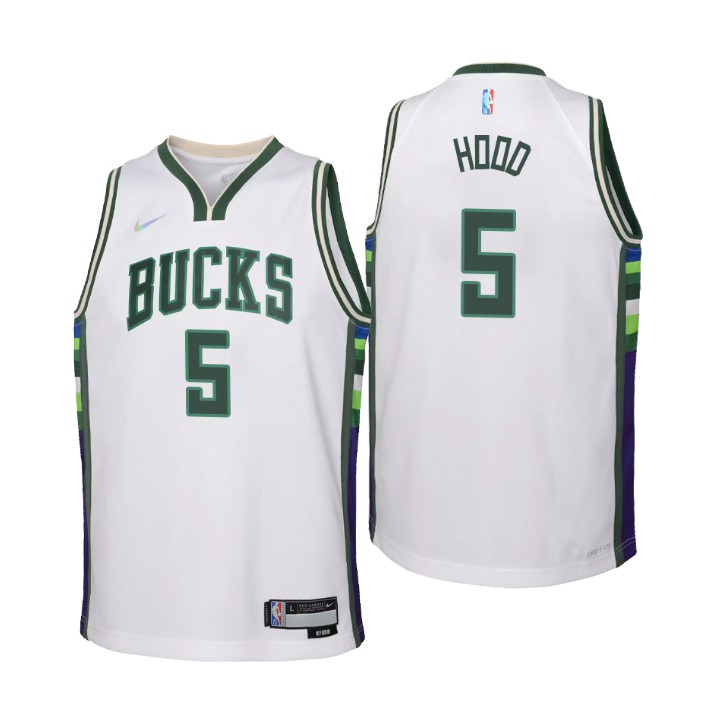 Milwaukee Bucks #5 Rodney Hood Youth Nike White 2021/22 Swingman Jersey - City Edition