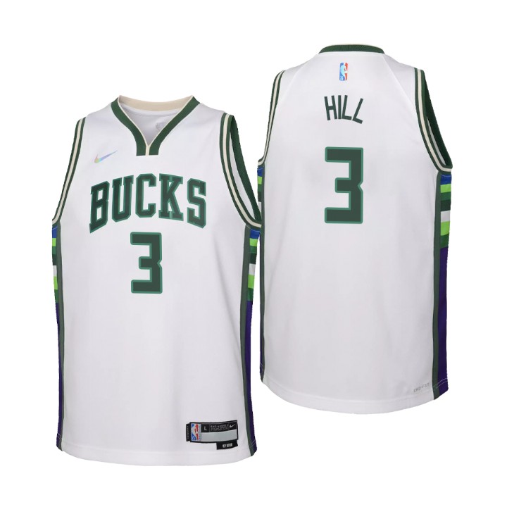 Milwaukee Bucks #3 George Hill Youth Nike White 2021/22 Swingman Jersey - City Edition