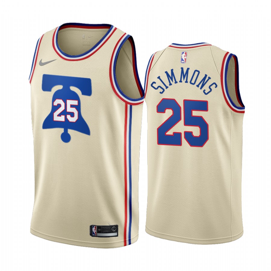 Philadelphia 76ers #25 Ben Simmons Cream Youth NBA Swingman 2020-21 Earned Edition Jersey