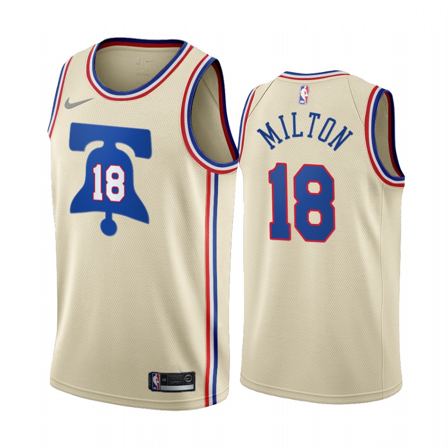 Philadelphia 76ers #18 Shake Milton Cream Youth NBA Swingman 2020-21 Earned Edition Jersey