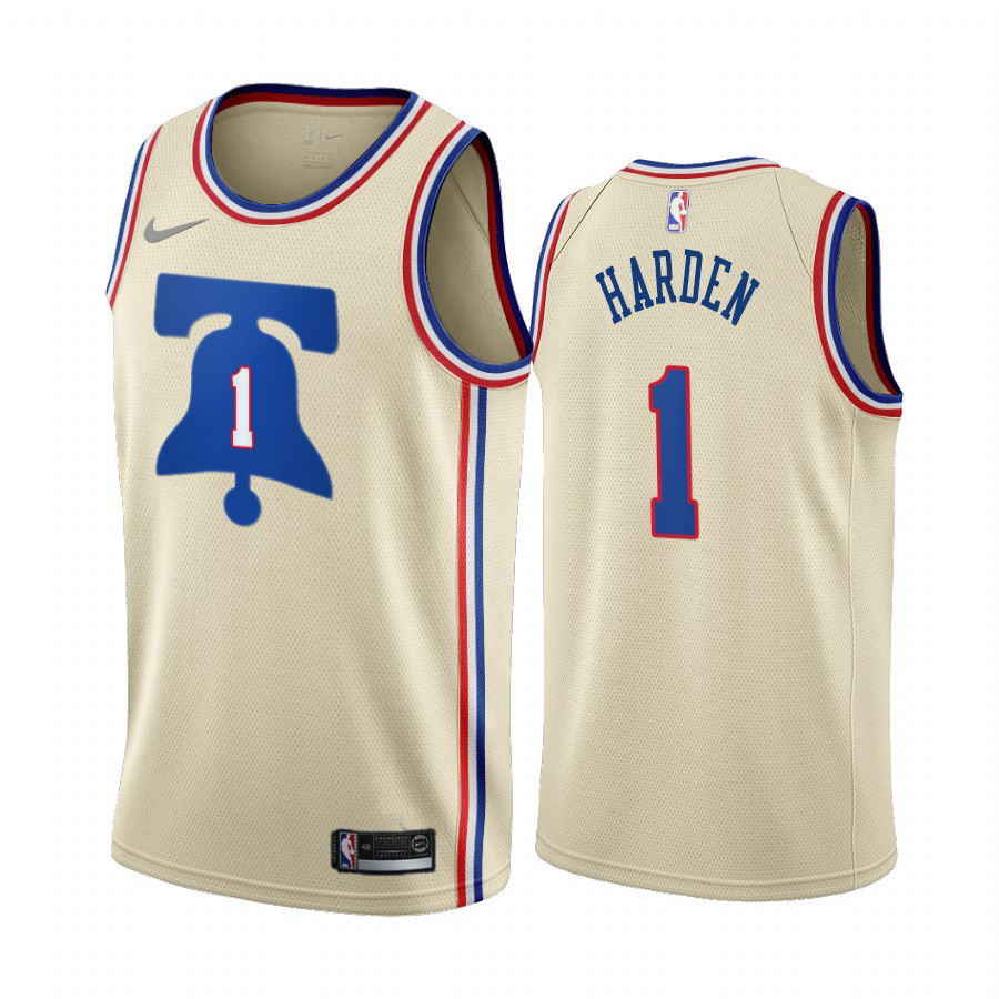 Philadelphia 76ers #1 James Harden Cream Youth NBA Swingman 2020-21 Earned Edition Jersey