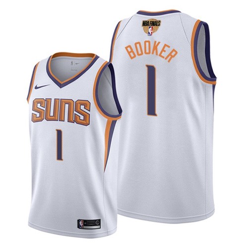 Nike Suns #1 Devin Booker Youth 2021 NBA Finals Bound Swingman Association Edition Jersey White