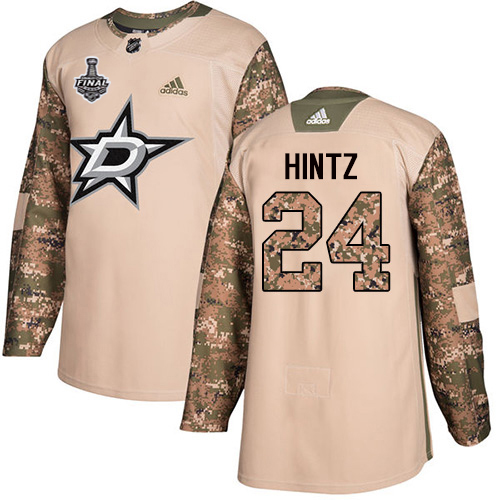 Adidas Stars #24 Roope Hintz Camo Authentic 2017 Veterans Day Youth 2020 Stanley Cup Final Stitched NHL Jersey