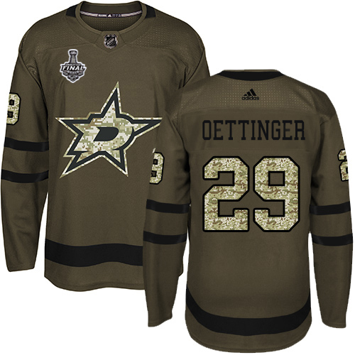 Adidas Stars #29 Jake Oettinger Green Salute to Service Youth 2020 Stanley Cup Final Stitched NHL Jersey