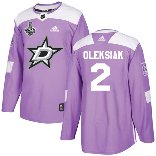 Adidas Stars #2 Jamie Oleksiak Purple Authentic Fights Cancer Youth 2020 Stanley Cup Final Stitched NHL Jersey