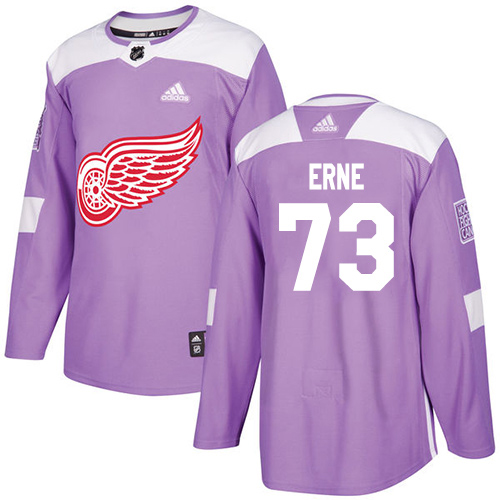 Adidas Red Wings #73 Adam Erne Purple Authentic Fights Cancer Stitched Youth NHL Jersey