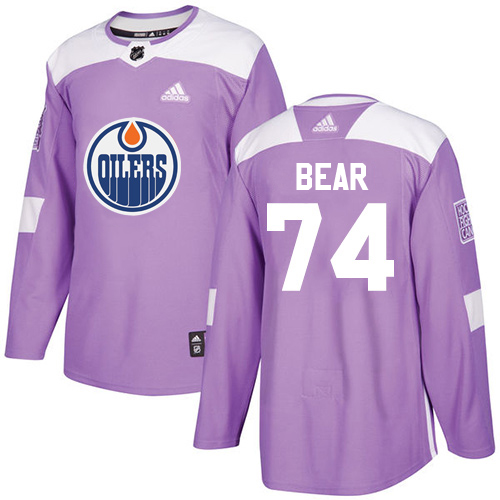 Adidas Oilers #74 Ethan Bear Purple Authentic Fights Cancer Stitched Youth NHL Jersey