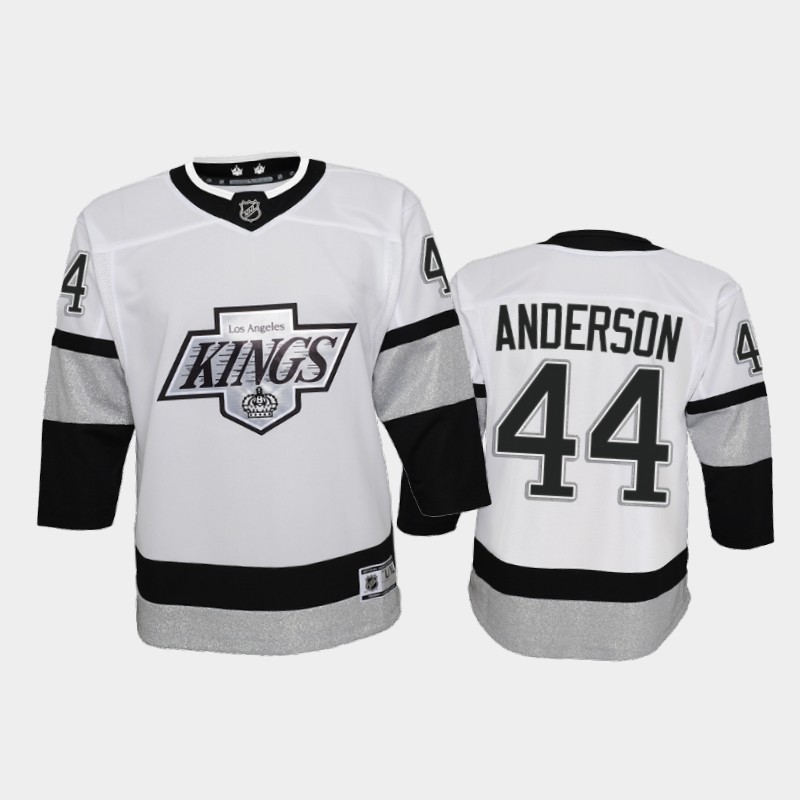 Adidas Kings #44 Mikey Anderson Youth 2021-22 Alternate Game NHL Jersey - White