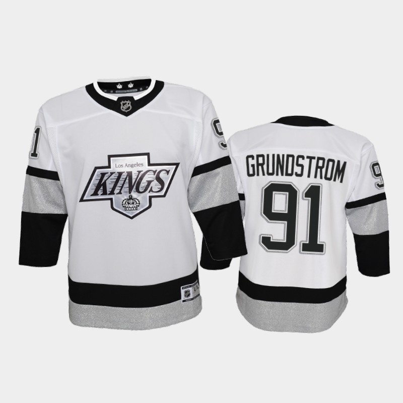 Adidas Kings #91 Carl Grundstrom Youth 2021-22 Alternate Game NHL Jersey - White