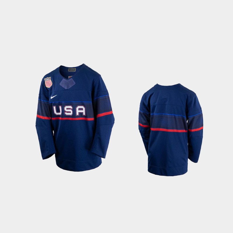 U.S. Men's Hockey Black Nike Youth Beijing 2022 Winter Olympics Away Jersey - Navy