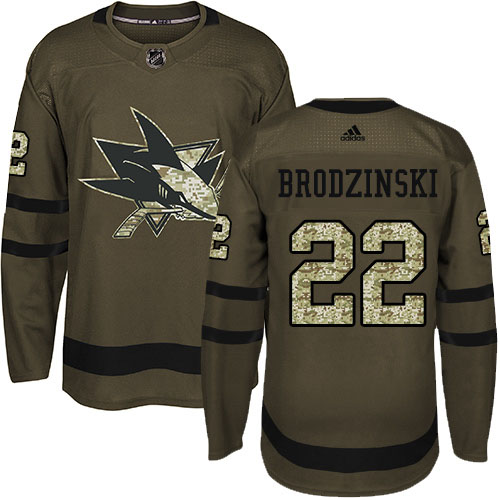 Adidas Sharks #22 Jonny Brodzinski Green Salute to Service Stitched Youth NHL Jersey