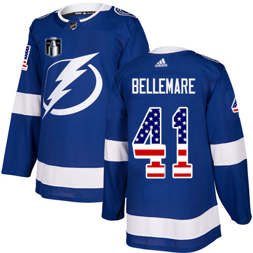 Adidas Lightning #41 Pierre-Edouard Bellemare Blue 2022 Stanley Cup Final Patch Home Authentic USA Flag Stitched Youth NHL Jersey