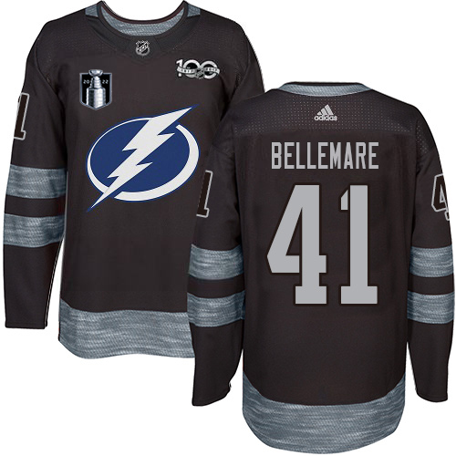 Adidas Lightning #41 Pierre-Edouard Bellemare Black 2022 Stanley Cup Final Patch 100th Anniversary Stitched Youth NHL Jersey