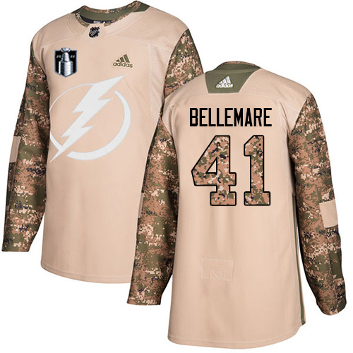 Adidas Lightning #41 Pierre-Edouard Bellemare Camo Authentic 2022 Stanley Cup Final Patch Veterans Day Stitched Youth NHL Jersey