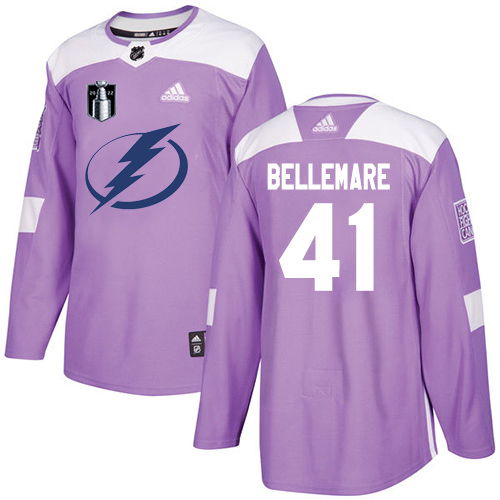 Adidas Lightning #41 Pierre-Edouard Bellemare Purple Authentic 2022 Stanley Cup Final Patch Fights Cancer Stitched Youth NHL Jersey