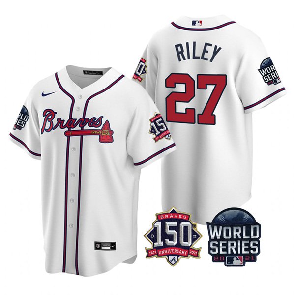 Atlanta Braves #27 Austin Riley Nike 150th Anniversary 2021 World Series Youth MLB Jersey - White