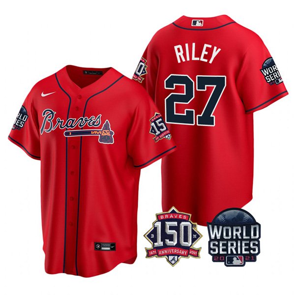 Atlanta Braves #27 Austin Riley Nike 150th Anniversary 2021 World Series Youth MLB Jersey - Red