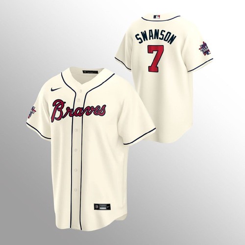 Atlanta Braves #7 Dansby Swanson Nike 150th Anniversary 2021 World Series Youth MLB Jersey - Cream