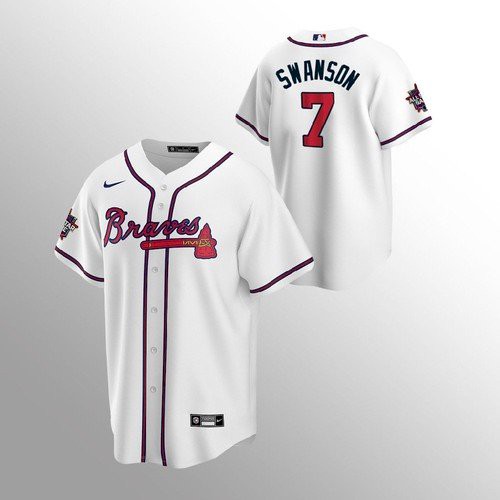 Atlanta Braves #7 Dansby Swanson Nike 150th Anniversary 2021 World Series Youth MLB Jersey - White