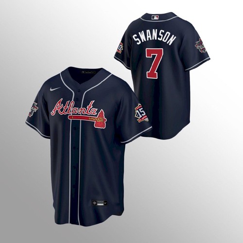 Atlanta Braves #7 Dansby Swanson Nike 150th Anniversary 2021 World Series Youth MLB Jersey - Navy