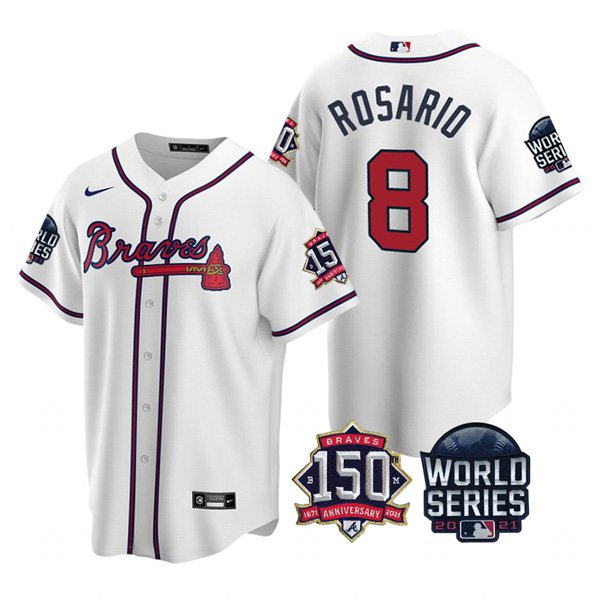 Atlanta Braves #8 Eddie Rosario Nike 150th Anniversary 2021 World Series Youth MLB Jersey - White