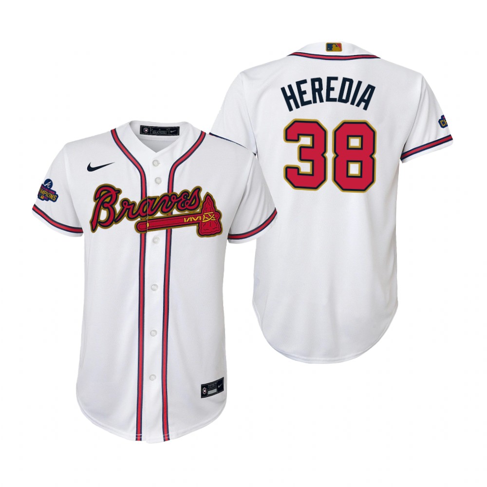 Atlanta Braves #38 Guillermo Heredia White Youth Nike 2022 Gold Program Replica MLB Jersey